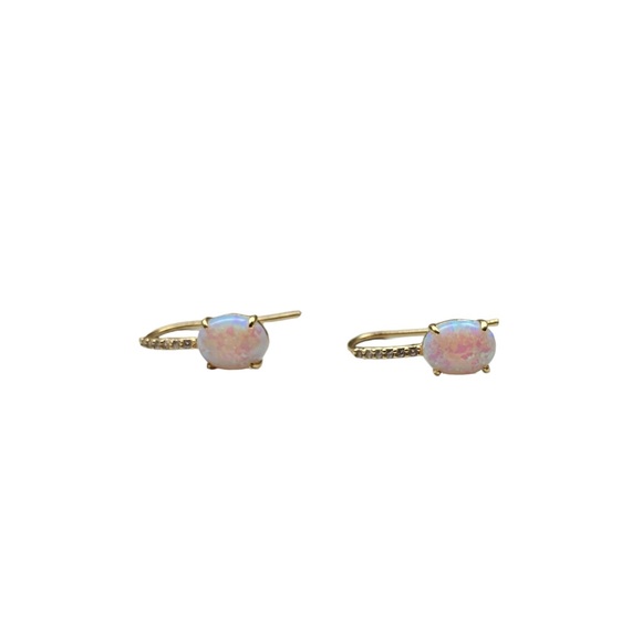 Opal earrings, silver with gold plating, lab diamonds - perfect condition - Picture 3 of 4